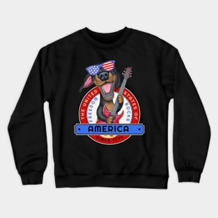 Cute and Funny Doxy Dachshund Dog with guitar Doxie music lover tee Crewneck Sweatshirt